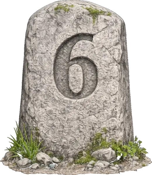 Stone milestone six, marking the return and continuation